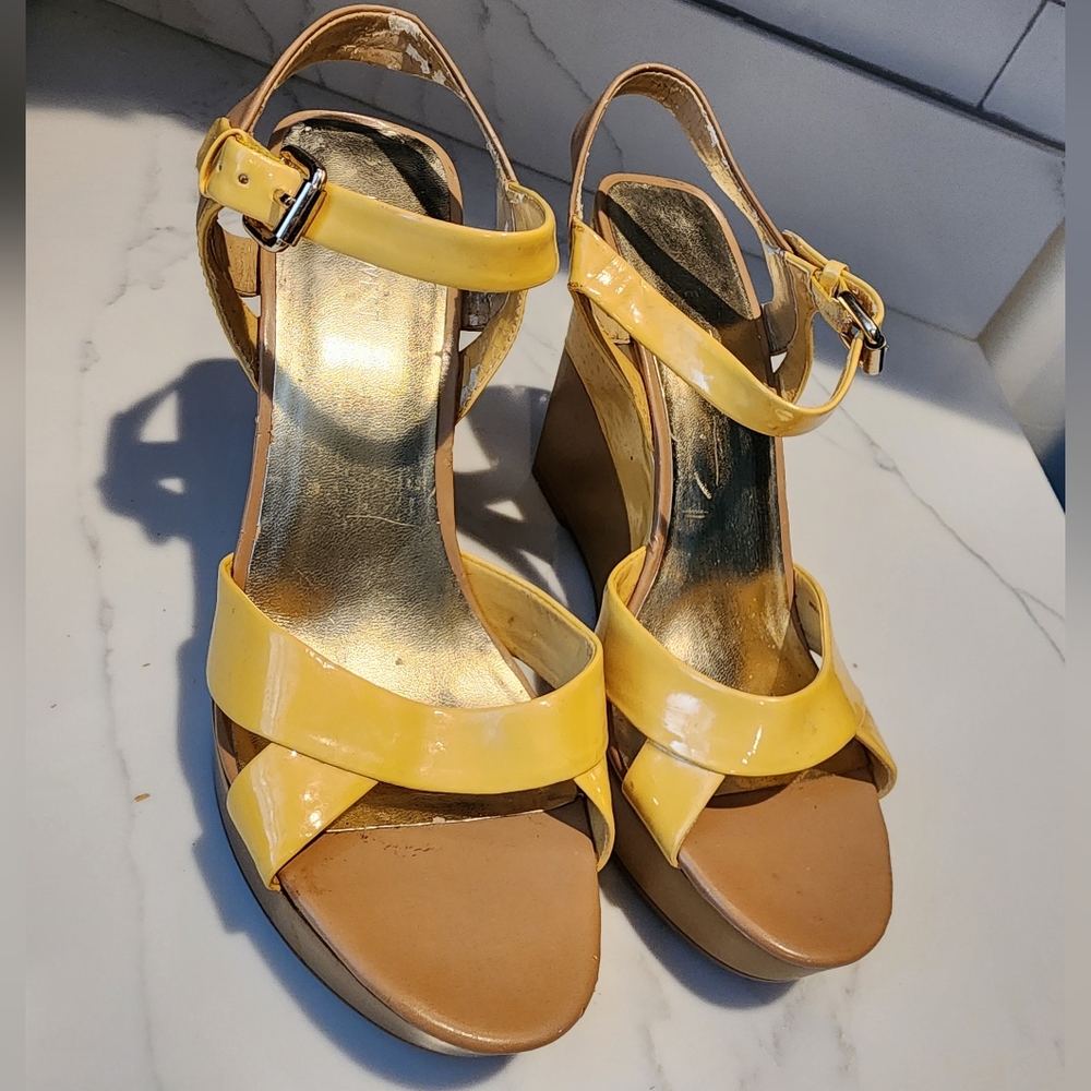 Nine West Yellow Wedge Sandals